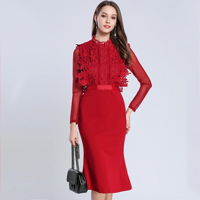 Trytree летнее осеннее Повседневное платье рубашка кружевное полиэфирное