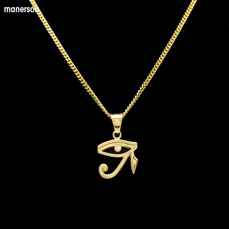 Manerson Stainless Steel Gold color Egyptian Eye of Horus pendant necklace hip hop necklaces for unisex Bling jewelry | Украшения и