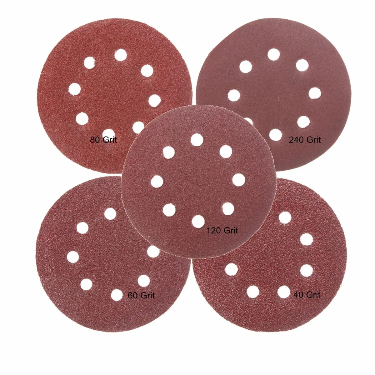 50pcs/Set 125mm Sanding Disc Round Shape 8 Hole Mixed 40 60 80 120 240 Grit Orbital Paper Punch Sheet Sandpaper Polisher Sanders |
