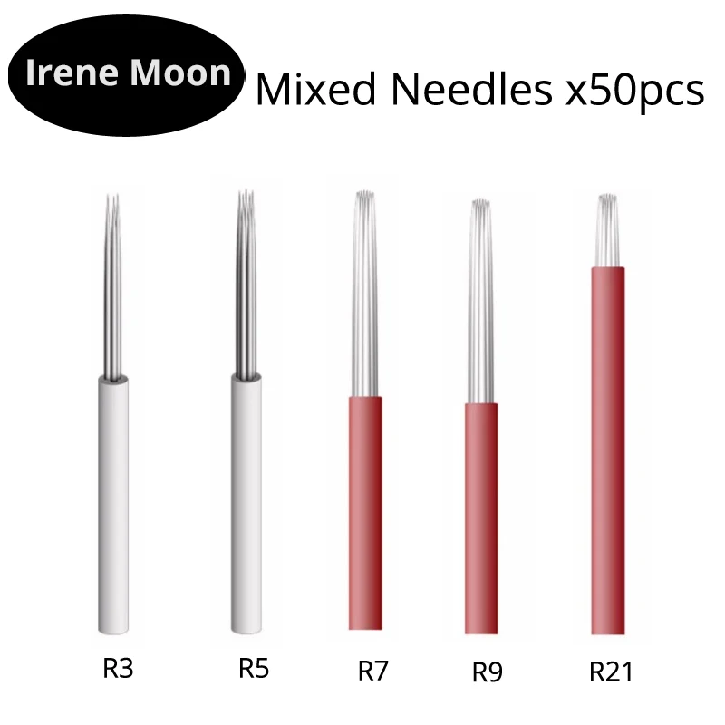 50 шт. микроблейдинг иглы Смешанные Круглые шпильки R3 R5 R7 R9 R21 Перманентный макияж
