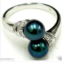 hot sell noble free shipping noblest 8mm real black south sea shell pearl ring size 7 8 9