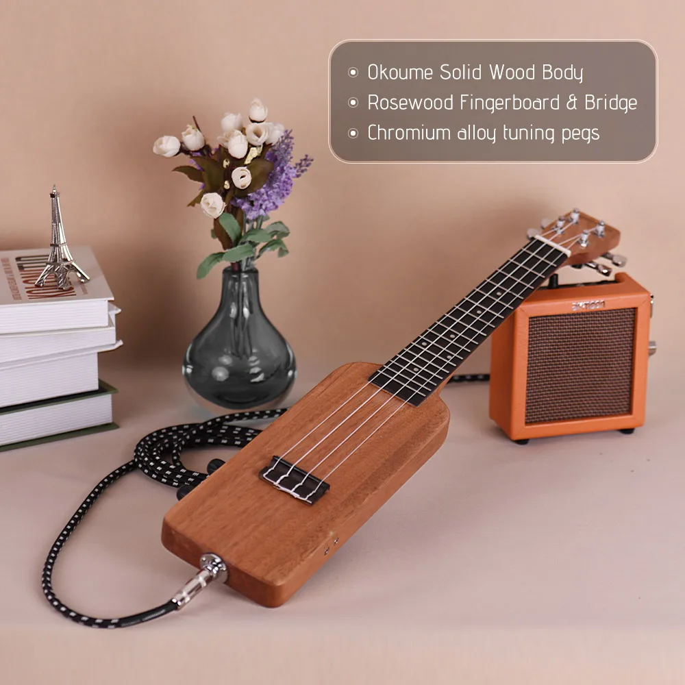 

ammoon 23" Ukulele Kit Solid Wood Okoume Electric Ukulele Bottle Shape with Guitar Tuner Carrying Bag Cable Extra Strings Picks