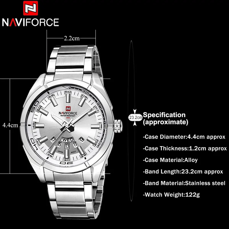 Часы наручные NAVIFORCE Мужские кварцевые брендовые деловые водонепроницаемые с