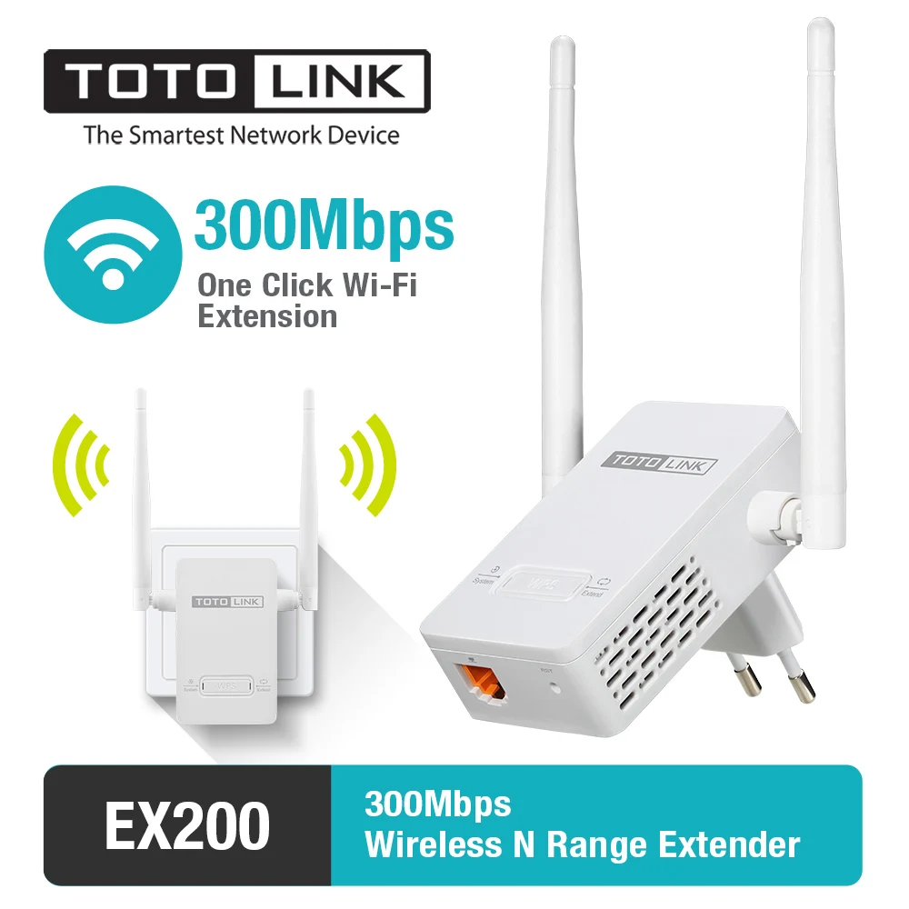 Усилитель диапазона Wi Fi TOTOLINK 300 Мбит/с 2 внешних антенны|range extender|wifi repeaterwireless wifi