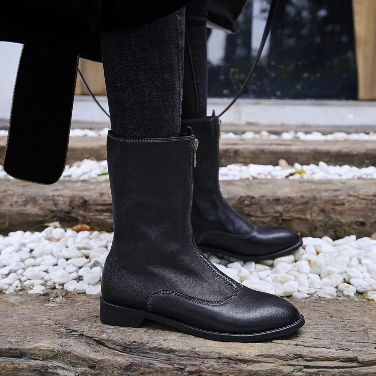 Big Size 9 10 11 12 Round-headed pure salad zipper flat-bottomed boots | Обувь