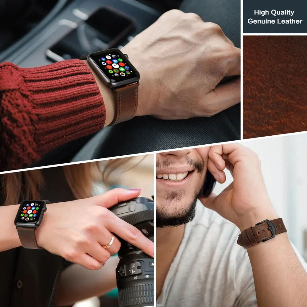 Genuine Leather Watch Strap Watchband For Apple Watch Band 49mm 44mm 40mm 45 mm 42mm 41mm Series 8 7 6 5 4 3 2 iWatch Bracelet