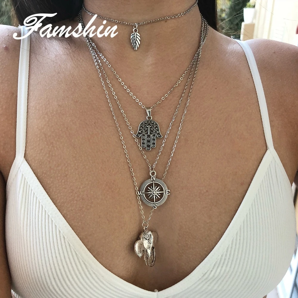 FAMSHIN винтажное ожерелье с подвеской в виде слона и листьев | Украшения аксессуары