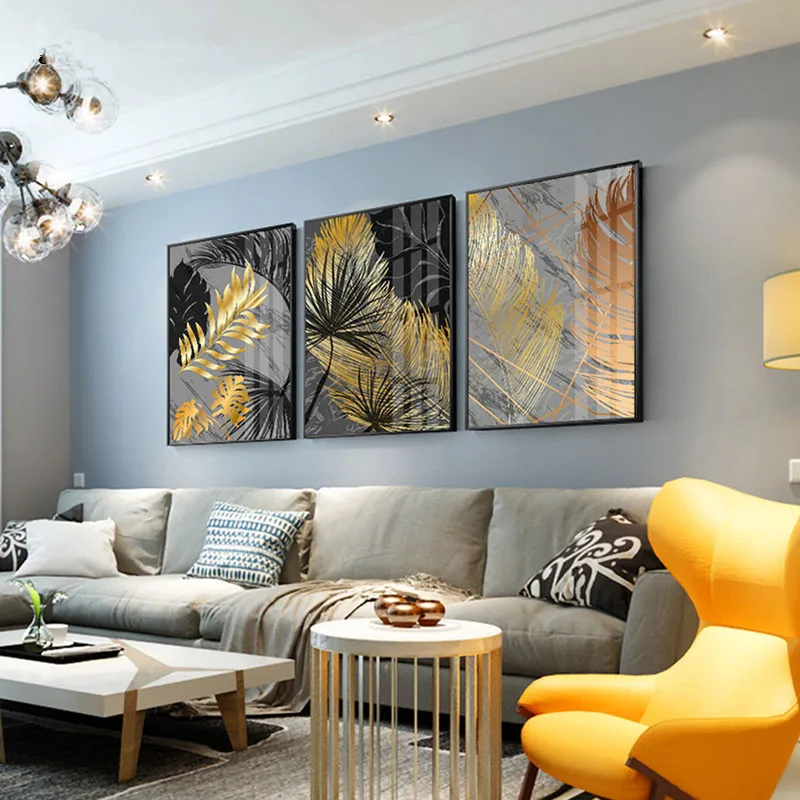 

Gohipang Scandinavian Style Poster Marble Golden Leaf Art Plant Abstract Painting Living Room Decoration Pictures Nordic Decor