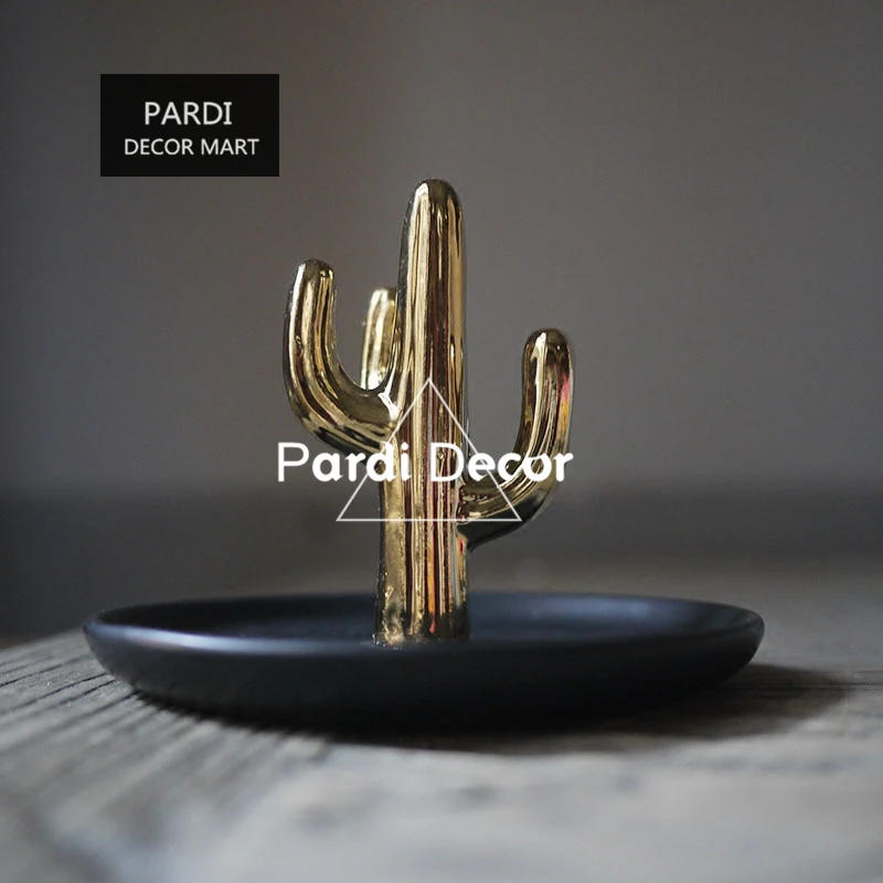 Модная Золотая пластина кактуса ювелирный лоток кольцо для хранения украшения