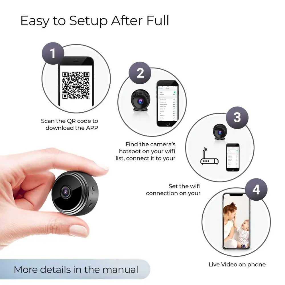 Wi Fi камера 1080P Беспроводная портативная безопасности магнитная маленькая