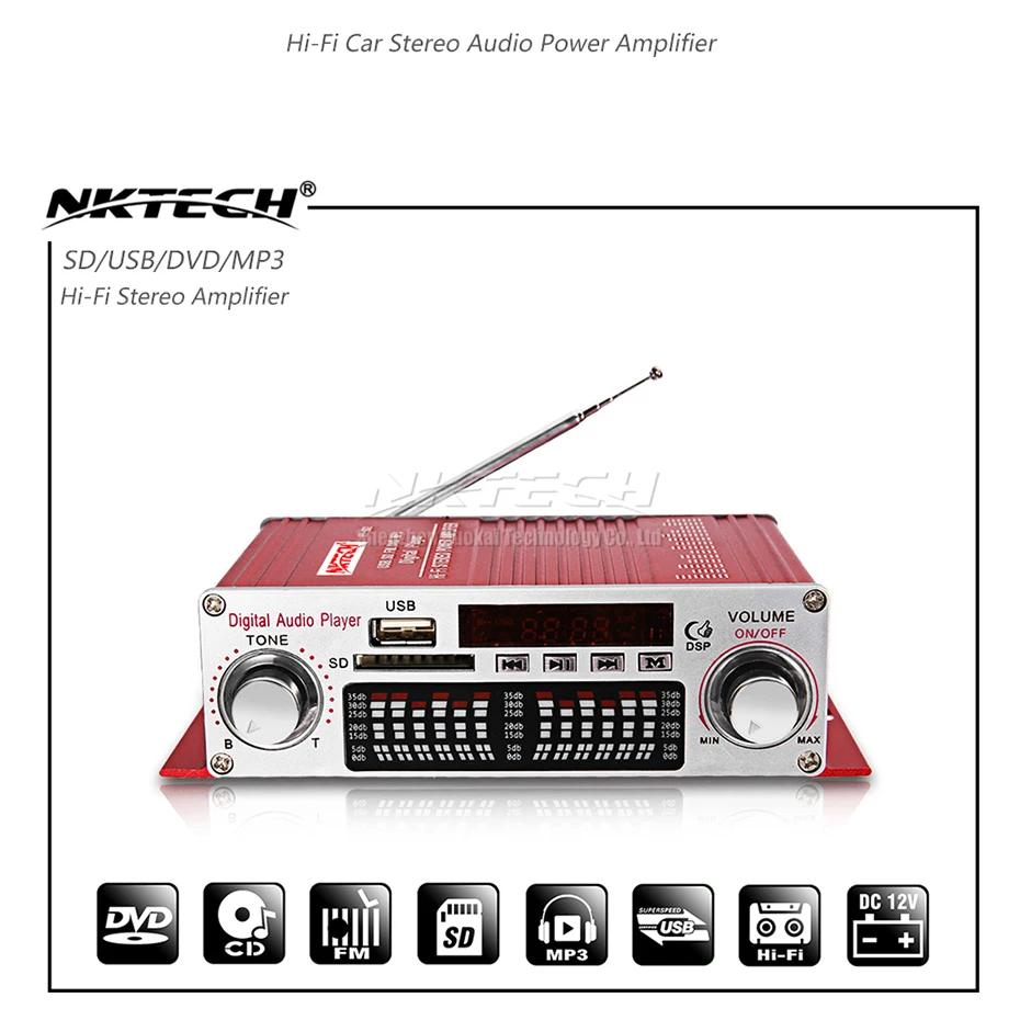 NKTECH HY-602 Автомобильный цифровой плеер аудио усилитель мощности 2CH 20 Вт RMS DSP Hi-Fi стерео TF USB FM DVD MP3 ИК пульт дистанционного управления громкостью звука для дома