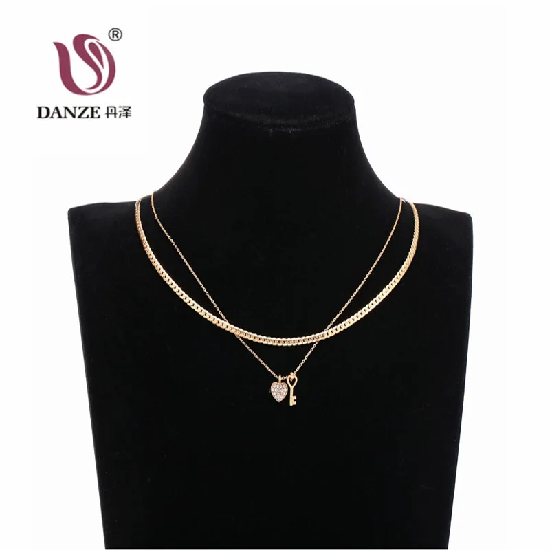 DANZE Сердце Ключ двойная Женская Цепочка Ожерелье Длинные подвески ожерелья для