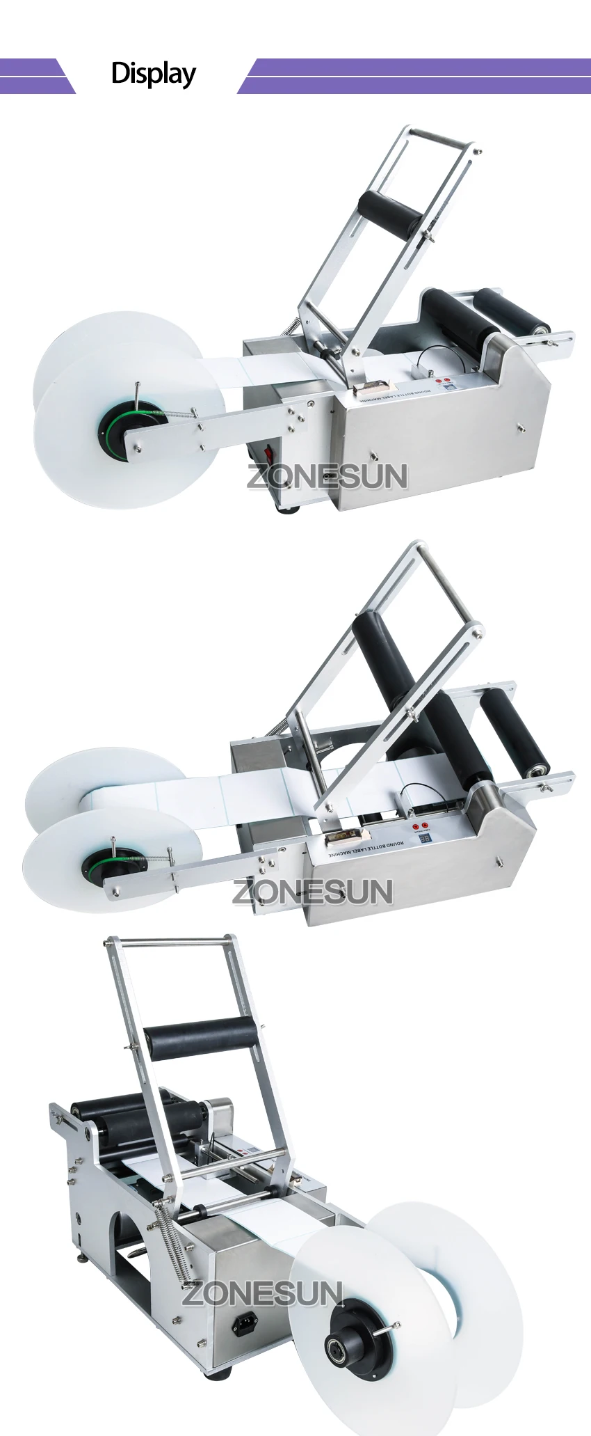 ZONEUN,, LT-50, полуавтоматическая наклейка, круглая бутылка, этикетка, трубка, этикетка, машина, Индивидуальная маркировка, 110 В/220 В
