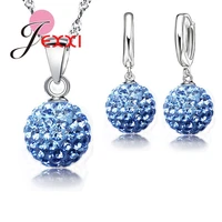 best quality 925 sterling silver jewelry sets austrian crystal pave disco ball lever back earring pendant necklace woman