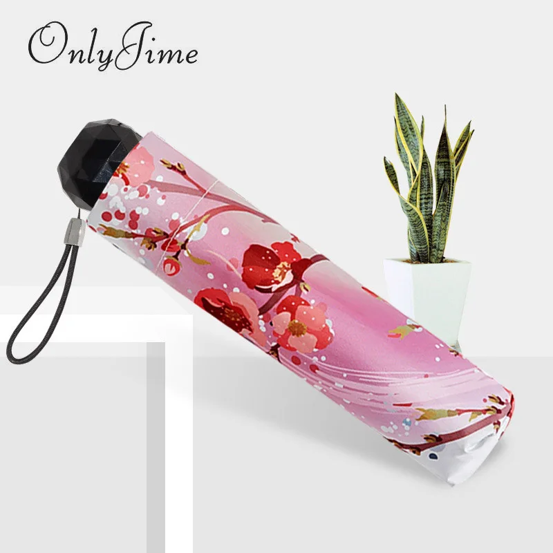 Creative Peach Pattern Small Fresh Umbrella Anti-UV Folding Girls Art Illustration Cartoon Shape Sunny and Rainy | Дом и сад