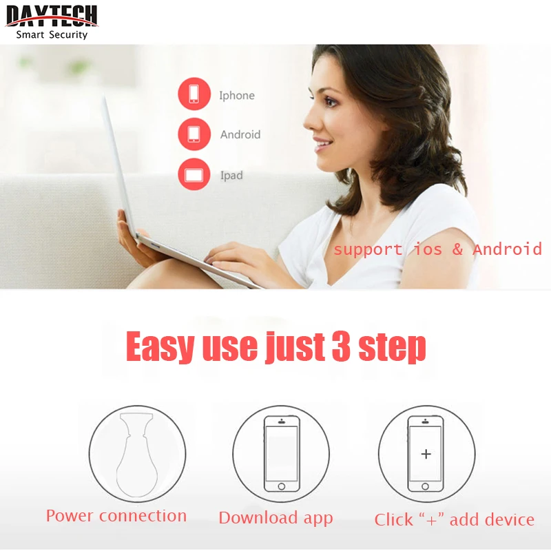 IP камера Daytech для домашней системы видеонаблюдения объектив рыбий глаз Wi Fi