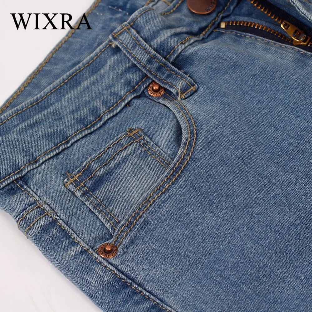 Женские классические джинсы карандаш WIXRA синие потертые скинни с высокой