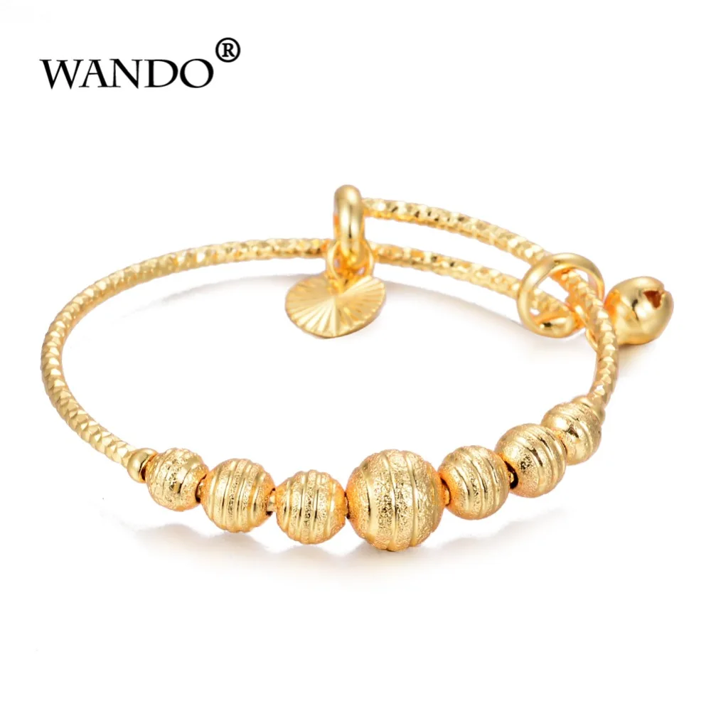 

WANDO Trendy Children's bracelet Small Bangles&Bracelet Round Gold Color Charm Beads Baby Bracelet bangle Jewelry ChristmasGift