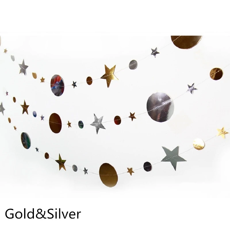 Gold Silver 4 м золото серебро звезда круг украшение для вечеринки бумажные гирлянды Свадебный экран Декор день рождения принадлежности для девочек Декор для спальни - Цвет: Gold Silver