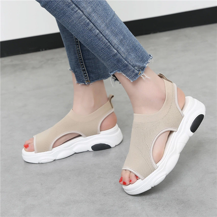 2019 peep toe platform sandals flat ladies women summer shoes sandale femme black #586 | Обувь