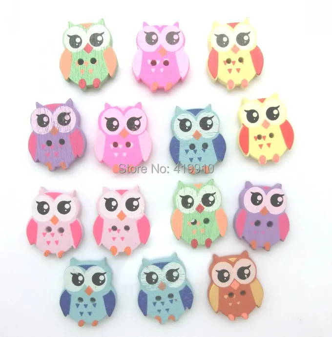 Бесплатная доставка-100 шт случайный, смешанный, милый сова животные 2 отверстия Дерево Живопись Швейные Кнопки Скрапбукинг 22 мм x 17 мм, J1334