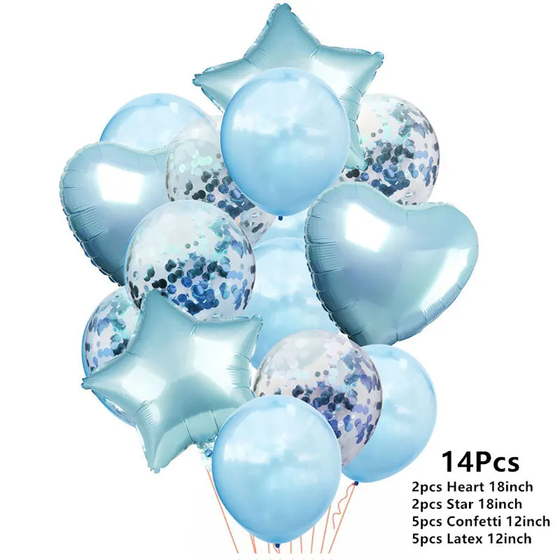 14pcs Blue Confetti Детский баннеры для мальчиков и девочек, детские воздушные шары, украшения для дня рождения, вечерние подарки для детей - Цвет: 14pcs Blue Confetti