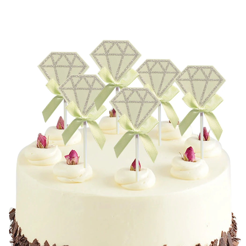 10PCS Cake Topper Glitter Diamond Bowknot Decor Party Cupcake Ornaments |
