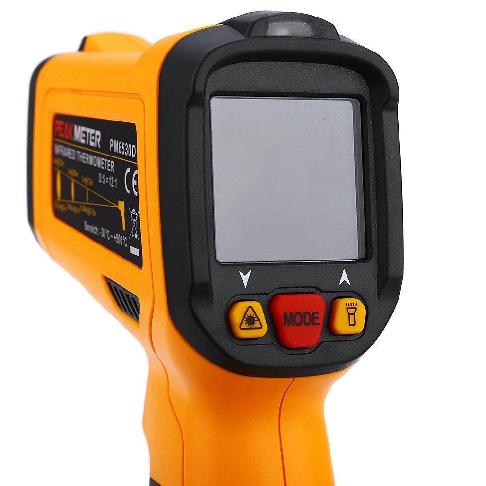 PEAKMETER PM6530D Digital Infrared Thermometer -50~800 Handheld LCD Display Temperature gauge Gun IRT K-type Ambient UV Light |