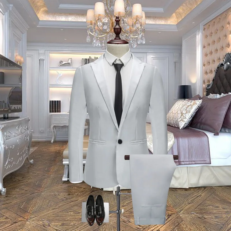 HEFLASHOR Luxury Men Wedding Suit Male Blazers Slim Suits For Men Costume Business Formal Party Blazers Sets(Jacket+Pant) 3XL