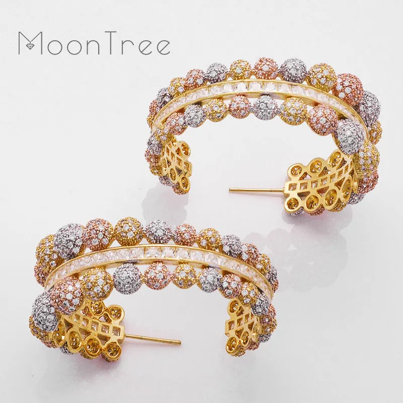 Роскошные шариковые серьги MoonTree 48 мм большие полностью покрытые мелким