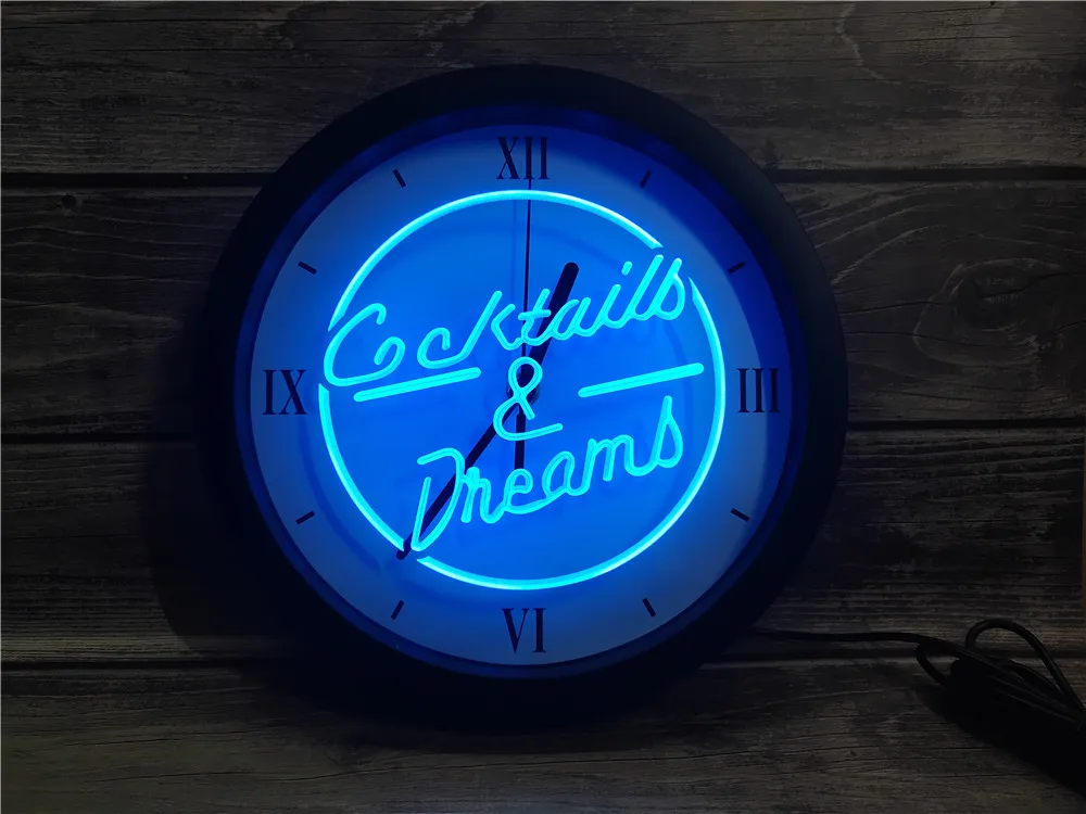0B079 Cocktails &amp Dream Beer Bar Wine APP RGB 5050 LED Neon Light Signs Wall Clock | Дом и сад