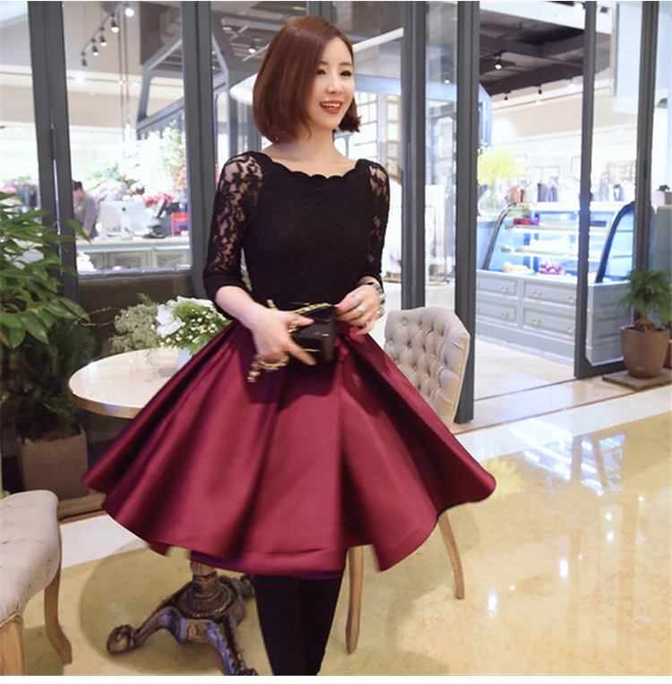 WHITNEY WANG 2018 Autumn Winter Fashion Elegant Colors Contrast Lace Patchwork Pleated Ball Gown Dress Women Party Dresses | Женская