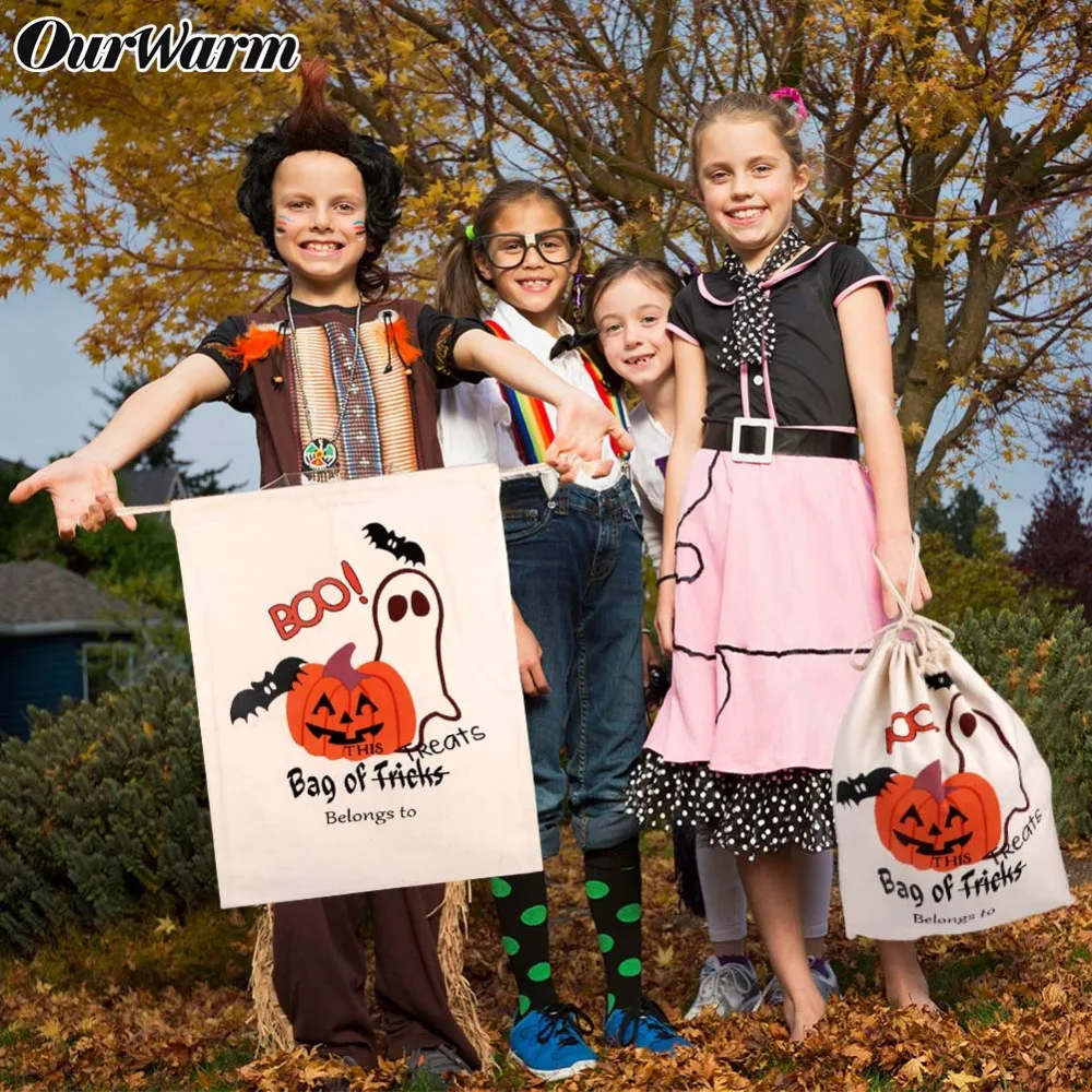 

OurWarm Halloween Bag Trick or Treat Pumpkin Cobweb Drawstring Design Party Decorations Canvas Halloween Bag Gift Packaging Bags