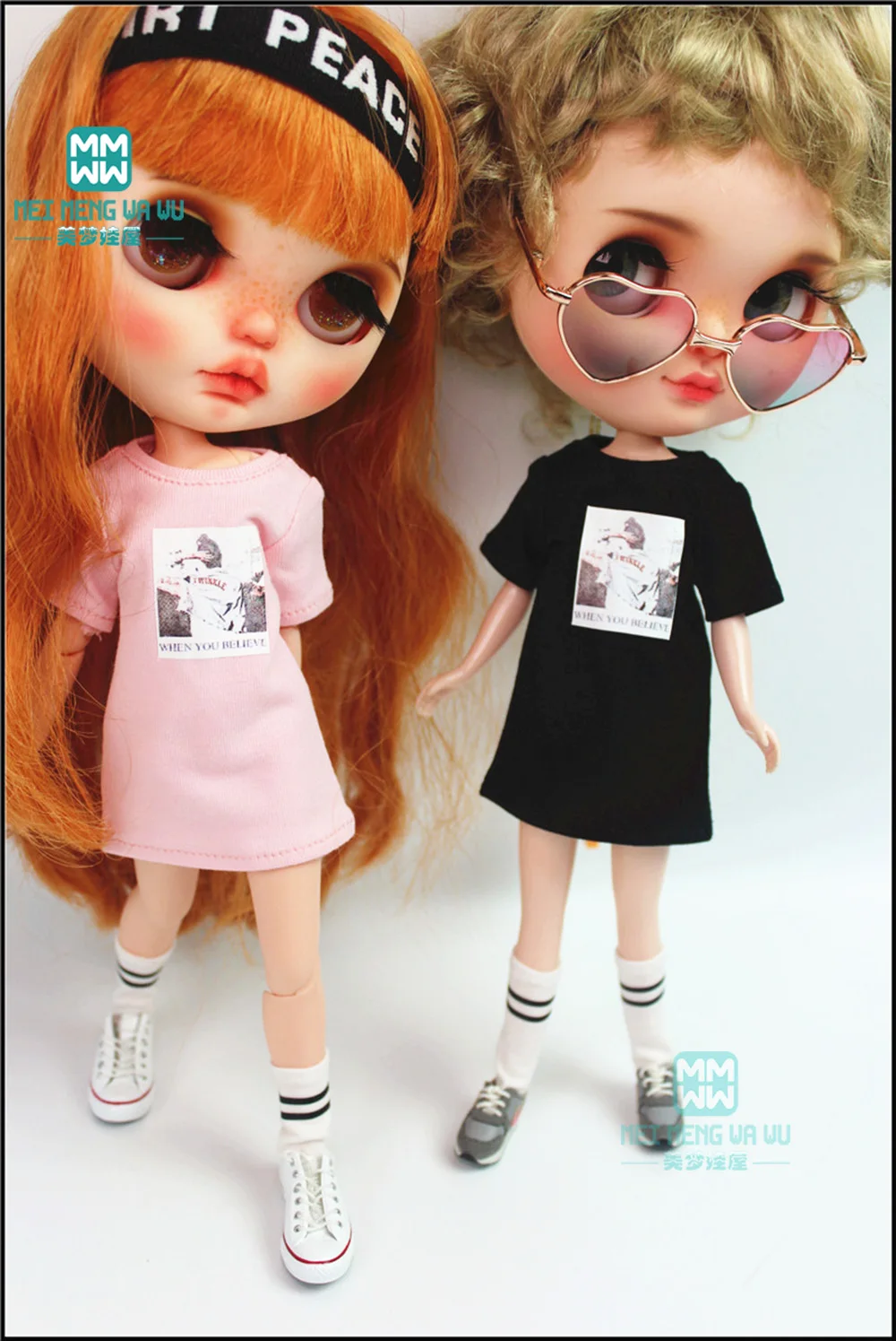 1 шт. Одежда для кукол Blyth белая/Розовая/черная длинная футболка Azone obistu FR 1/6 |