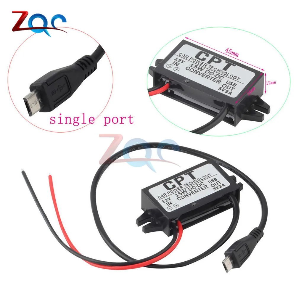 Micro USB DC-DC 12 В до 5 В 3 А 15 Вт автомобильный преобразователь питания Micro Mini USB понижающий напряжение источник питания выходной адаптер низкий нагрев автоматическая защита - Цвет: Micro USB