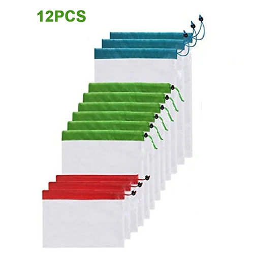 Polyester Mesh Bag 12 шт./лот многоразовые сетки производить сумки моющиеся экологически чистые сумки для продуктовых покупок хранения фрукты овощи игрушечные лошадки разное - Цвет: Polyester Mesh Bag