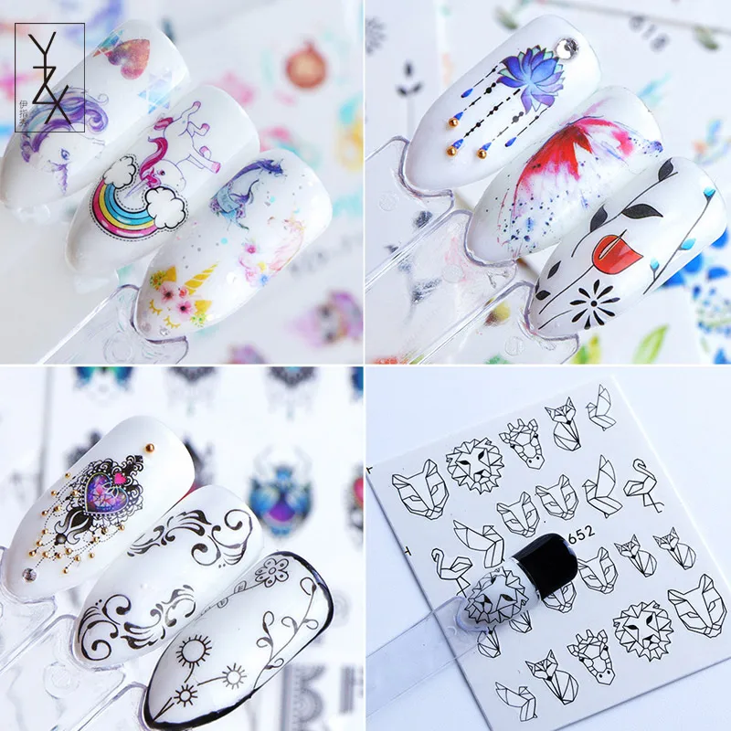 YiZhiXiu 1 комплект переводные наклейки для ногтей с перьями единорога сделай сам