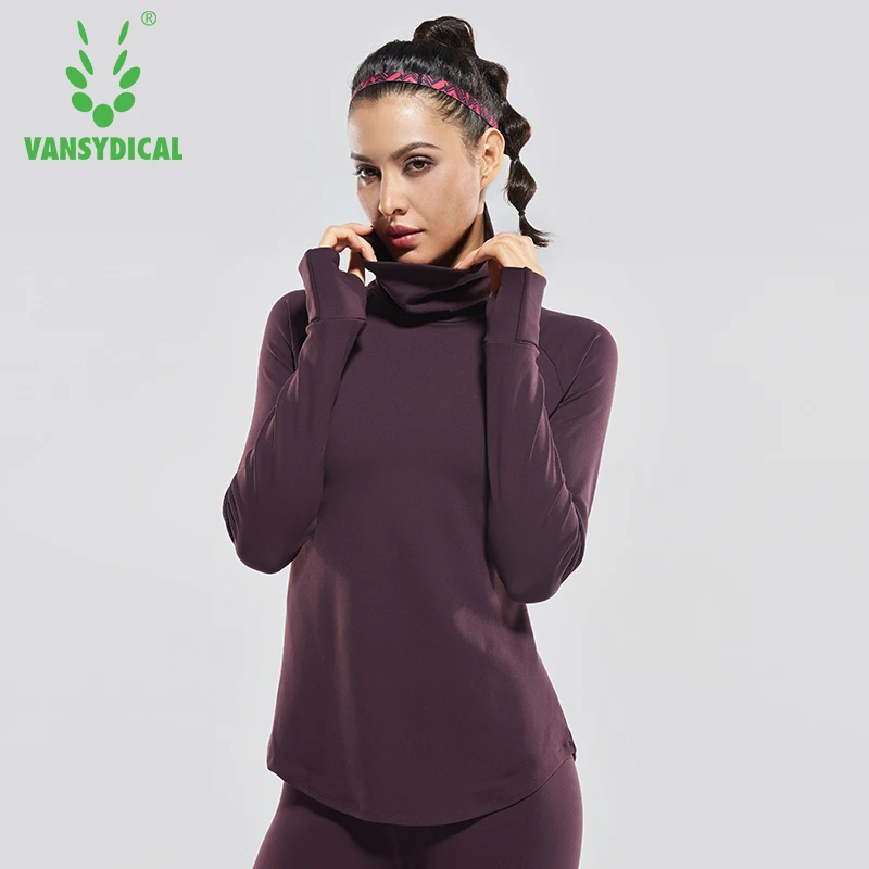 Vansydical женские рубашки с высоким воротником для йоги однотонные футболки фитнеса