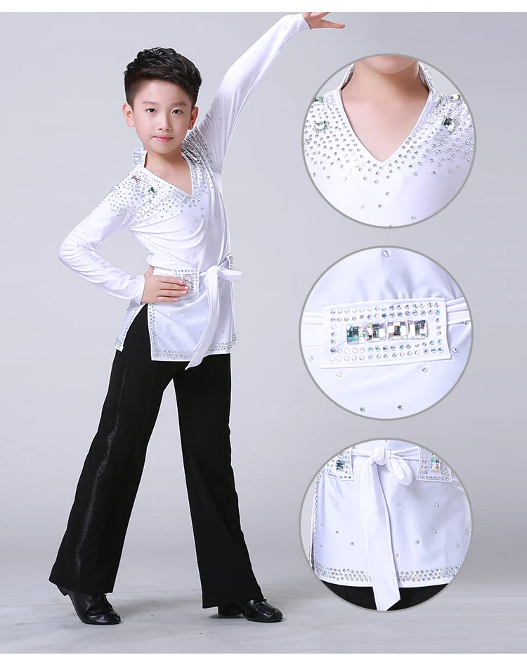 Детский бальный костюм для латинских танцев для мальчиков, Детская блестящая рубашка с блестками для латинских танцев, Румба Самба, одежда для латинских танцев, одежда для соревнований
