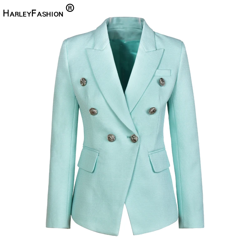 

Newest Brand New Unique Designer European American Women Slim Quality Double Breasted Runway Mint Blazers