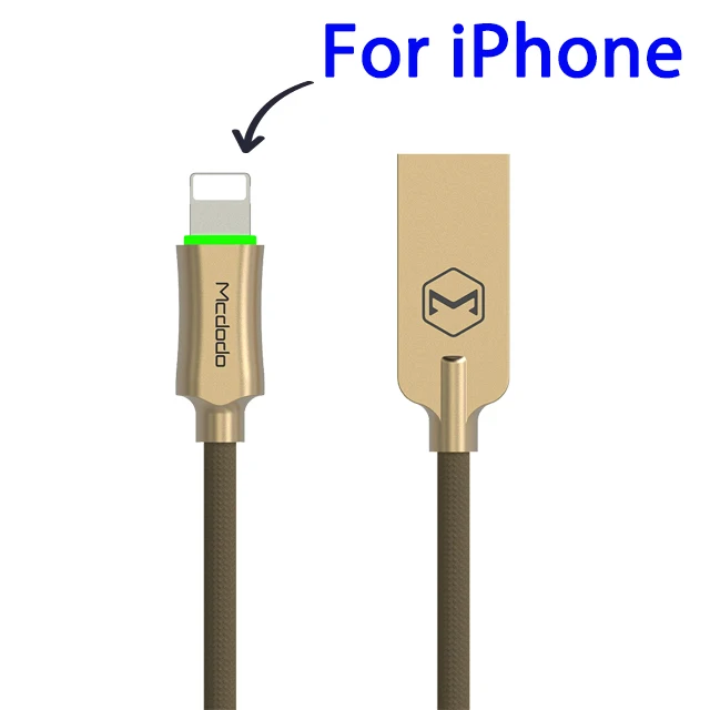 iOS Glod Mcdodo USB кабель для lightning iPhone XS Max XR 8 7 Micro usb type C кабель для передачи данных Быстрая зарядка для samsung huawei автоматическое отключение - Цвет: iOS Glod
