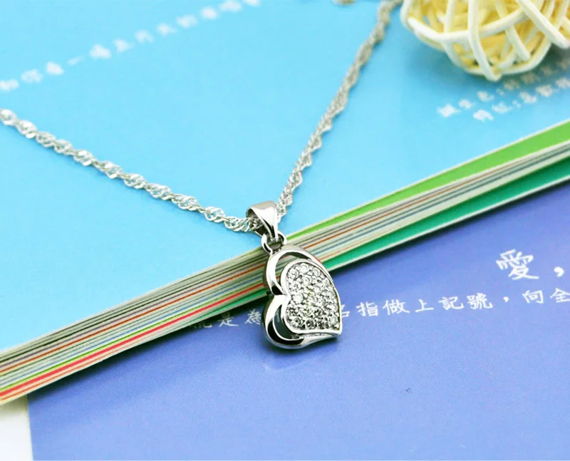 925 sterling silver necklaces women's jewelry fashion goddess gift Shiny sweet romantic heart-shaped necklace. | Украшения и