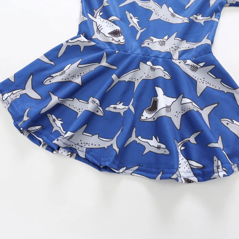 Children Spring Fashion Baby Girls Shark print Long Sleeve Princess Dress Casual Party A-Line | Детская одежда и обувь