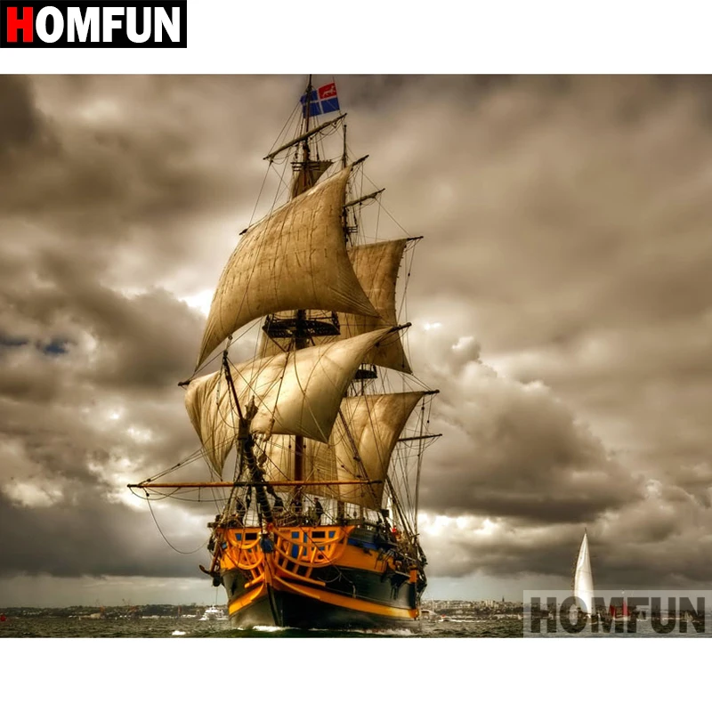 Алмазная вышивка HOMFUN Набор для вышивки крестиком корабль парусный 5D Вышивка