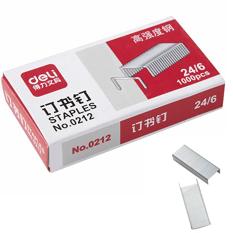 

High Quality Deli Boxed 1000pcs Metal Staples For Normal 24/6 Stapler Silver Book Nail School Office Supply Student Stationery