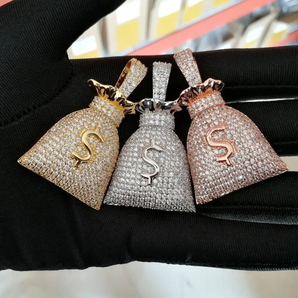 Латунные подвески Bling $ с закрепкой в виде зубца циркониевые фианиты стиле хип хоп