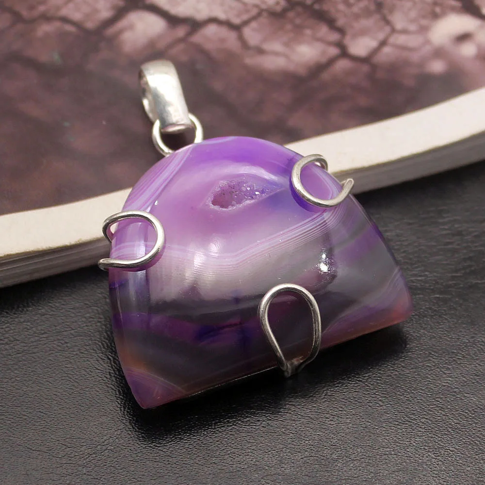 

Elegant Fashion Natural PurpleDruzy 925 Sterling Silver Color Pendant Necklace Jewelry 2 INCH TF976