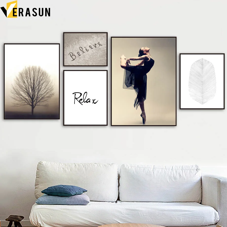 

Beautiful Girl Ballet-dancer Beach Tree Wall Art Canvas Painting Nordic Posters And Prints Wall Pictures For Living Room Decor