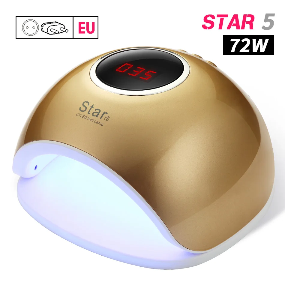 72W Gold EU Plug ROHWXY 72 Вт/54 Вт SUN X5 УФ светодиодный гель-лампа для ногтей Сушилка для ногтей светодиодный дисплей лампа для маникюра Сушилка для ногтей инструмент для дизайна Гель-лак отверждаемая лампа - Цвет: 72W Gold EU Plug