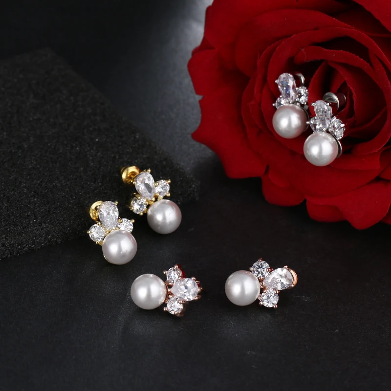 Женские серьги гвоздики с кристаллами и жемчугом|earrings gift|flower stud earringsfashion earrings |